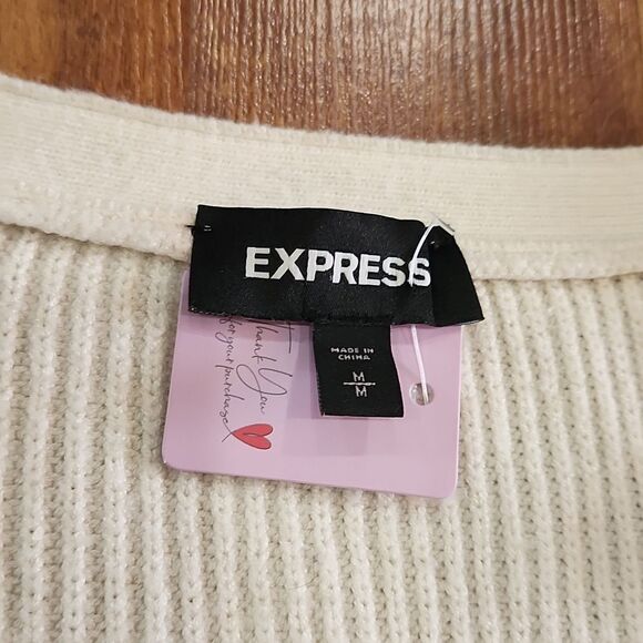 Express Vneck Ivory Ruffle Sweater - Picture 3 of 5
